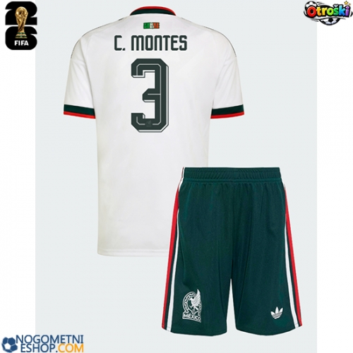 Otroški Nogometni dresi Mehika Cesar Montes #3 Gostujoči SP 2026 Kratek Rokav (+ Kratke hlače)